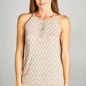 LOFT Chevron tank Halter top Embellished keyhole Comfy Relaxed Women’s Size XSP